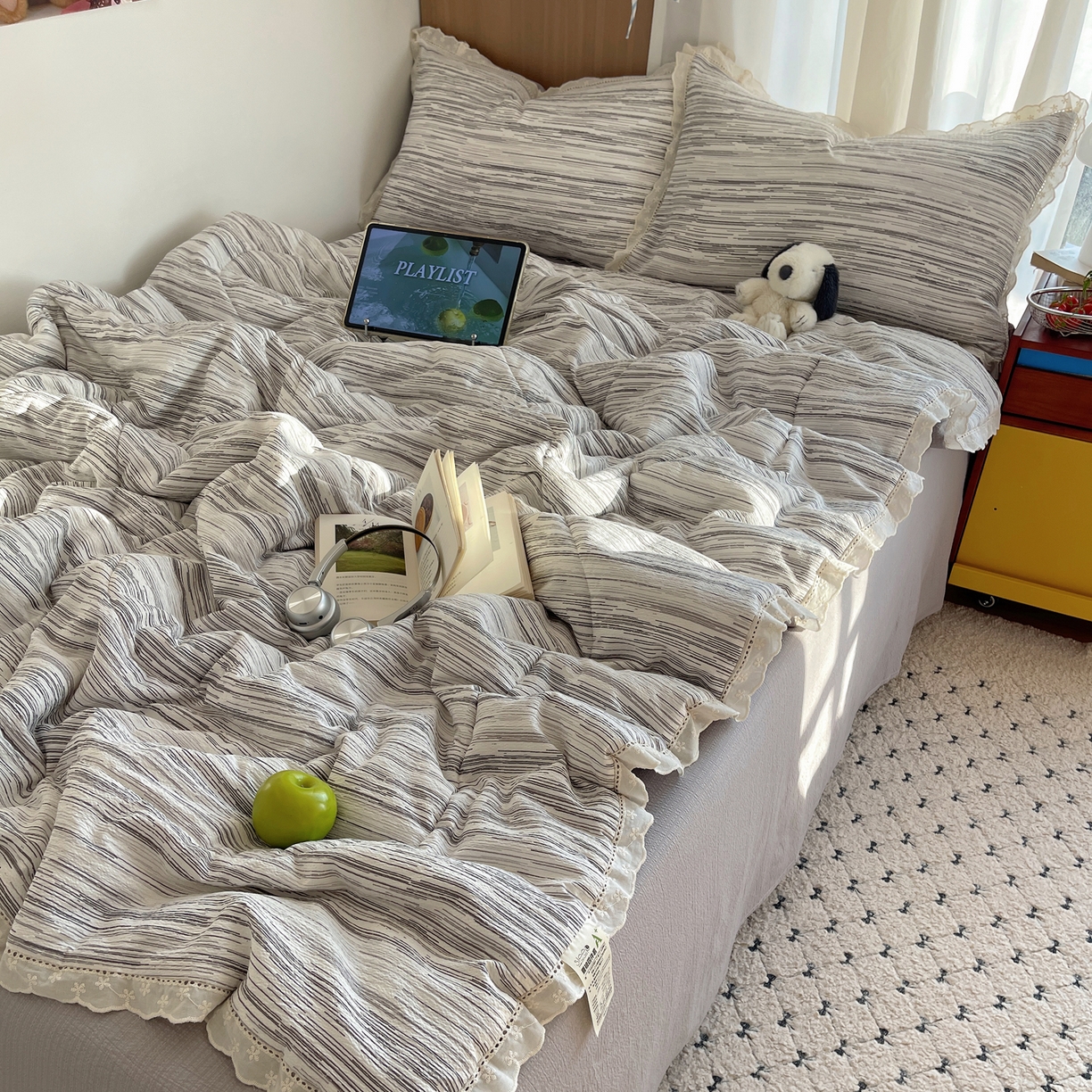 91家纺网 家纺一手货源 找家纺 宝士康家纺 2026新款10A抗菌提花色织花边单夏被/夏被四件套/空调被 素锦纹