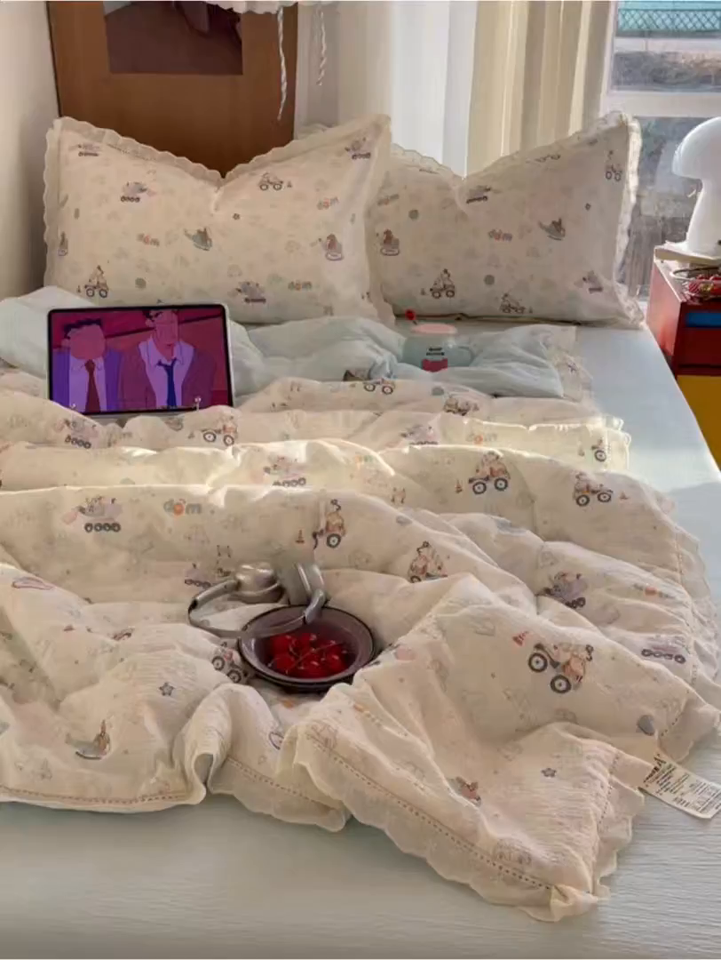 91家纺网 家纺一手货源 找家纺 宝士康家纺 2026新款10A抗菌提花色织花边单夏被/夏被四件套/空调被 象车乐园