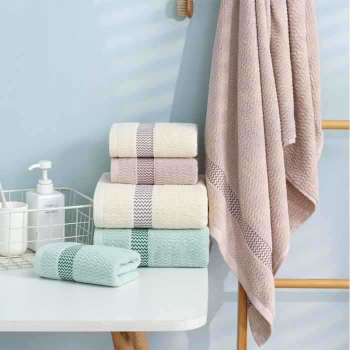 91家纺网 家纺一手货源 找家纺 朴尔家纺-毛巾被 2026新款全棉纯棉32股波浪纹系列毛巾浴巾 组合图仅供展示 浴巾70x140cm/条