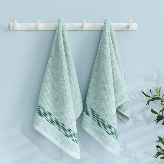 91家纺网 家纺一手货源 找家纺 朴尔家纺-毛巾被 2026新款全棉纯棉32股波浪纹系列毛巾浴巾 毛巾-水绿色 浴巾70x140cm/条