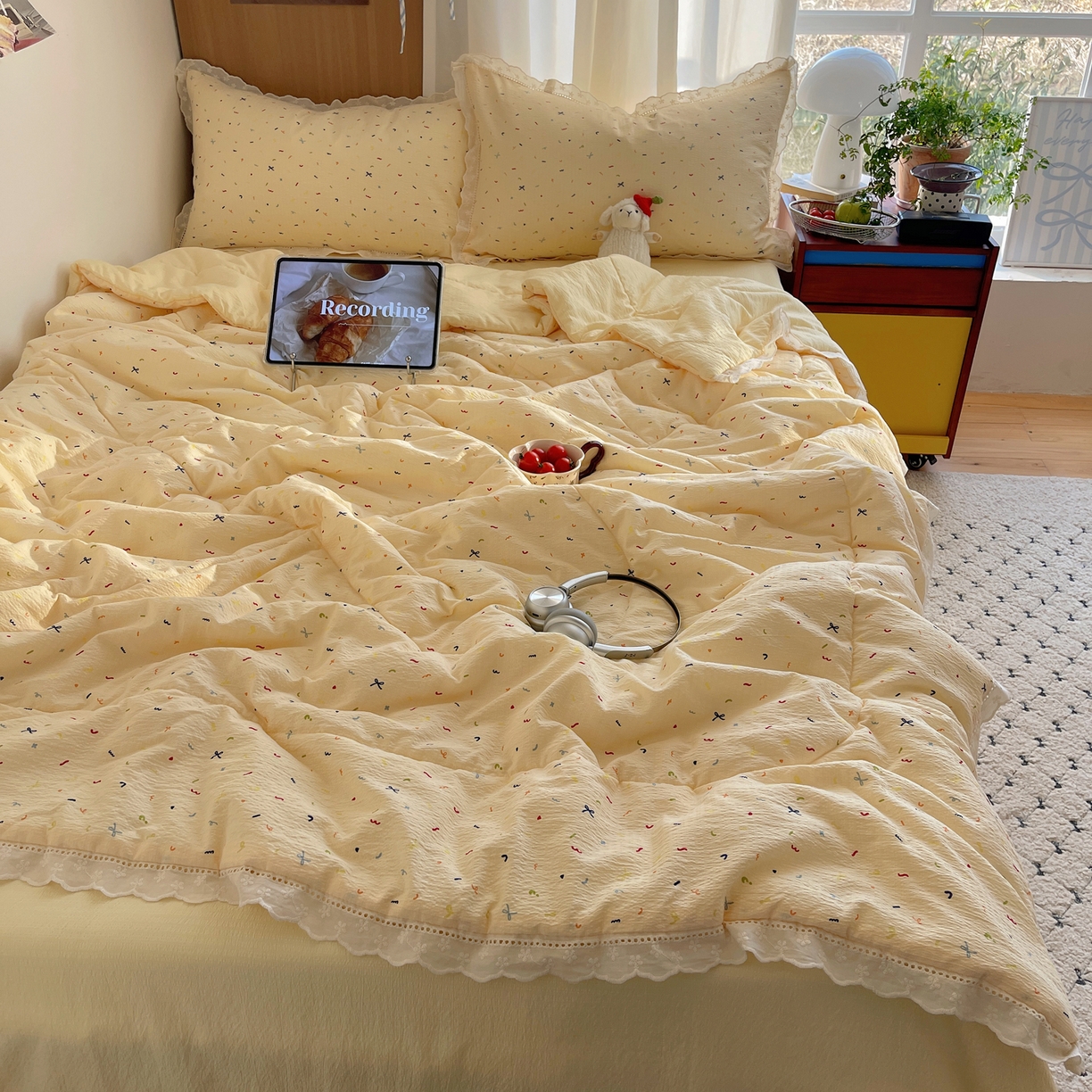 91家纺网 家纺一手货源 找家纺 宝士康家纺 2026新款10A抗菌提花色织花边单夏被/夏被四件套/空调被 元起点