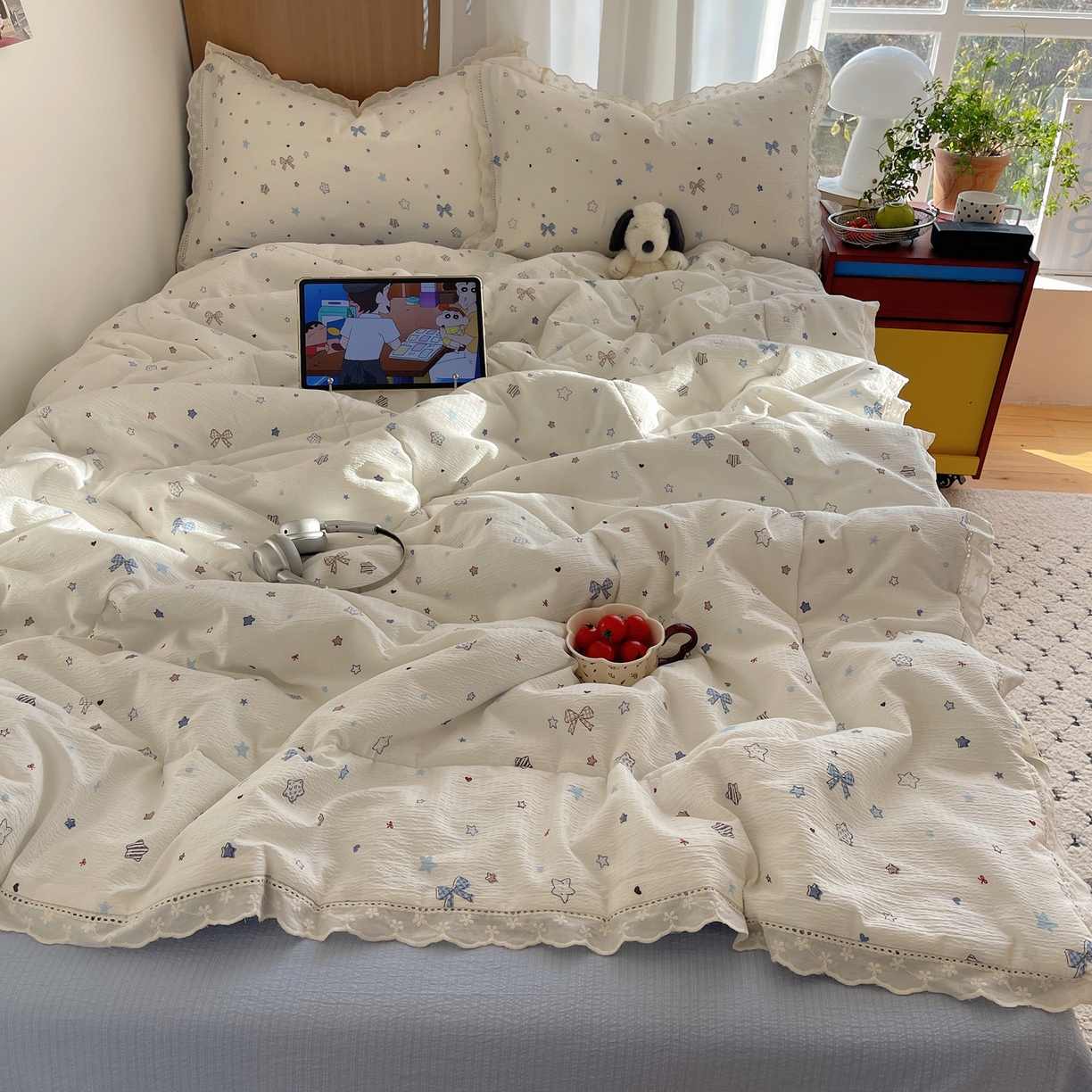 91家纺网 家纺一手货源 找家纺 宝士康家纺 2026新款10A抗菌提花色织花边单夏被/夏被四件套/空调被 云星结