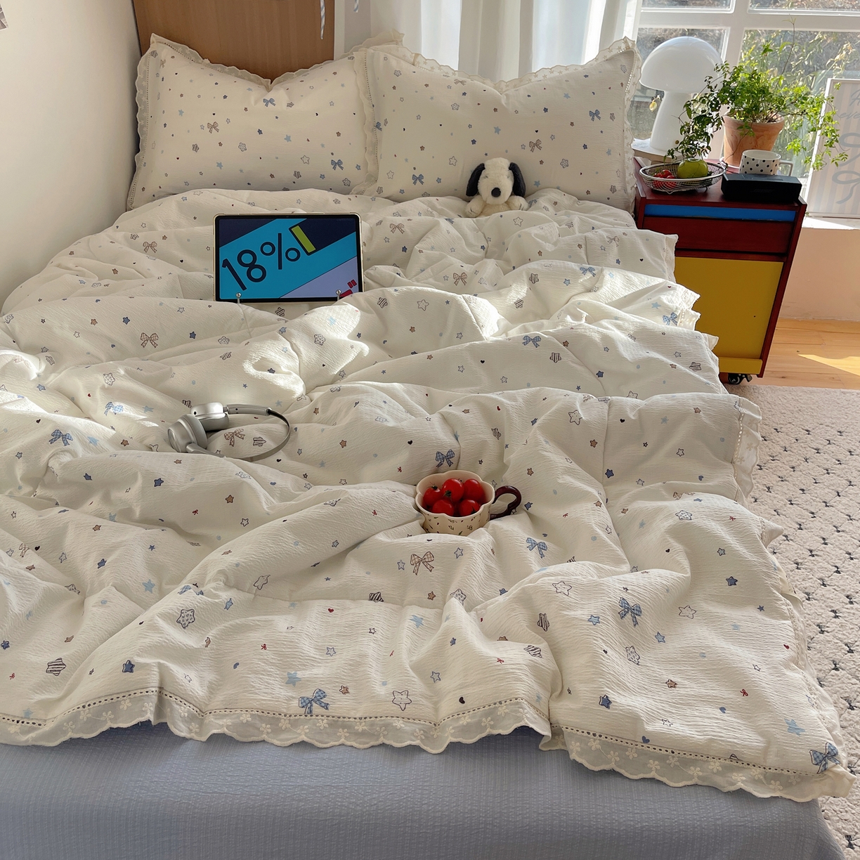 91家纺网 家纺一手货源 找家纺 宝士康家纺 2026新款10A抗菌提花色织花边单夏被/夏被四件套/空调被 云星结