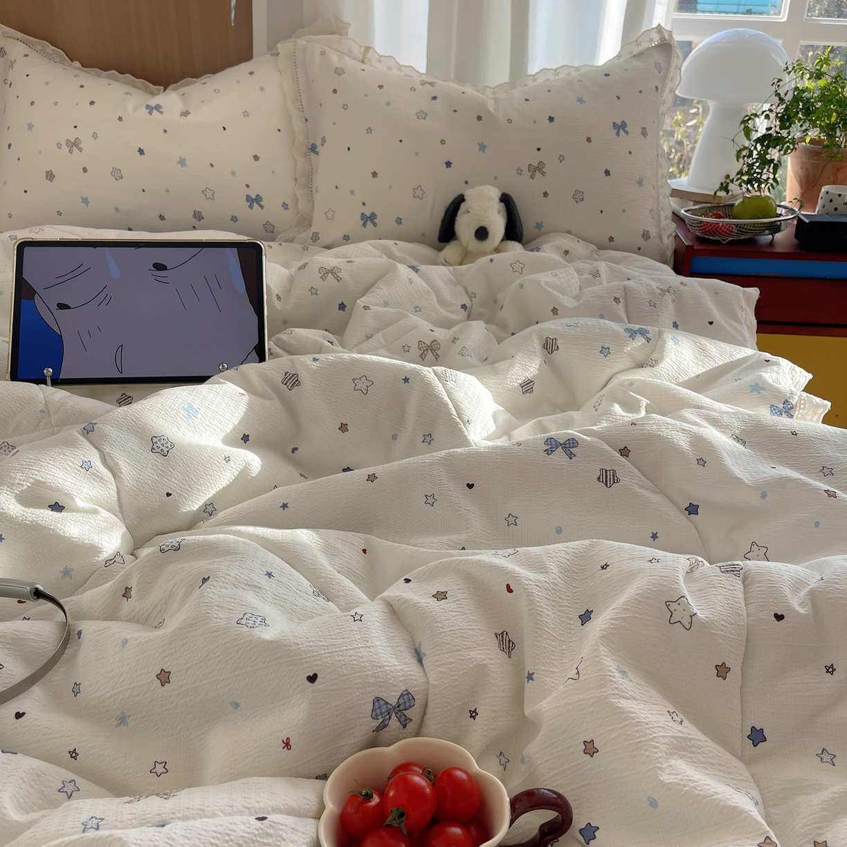 91家纺网 家纺一手货源 找家纺 宝士康家纺 2026新款10A抗菌提花色织花边单夏被/夏被四件套/空调被 云星结