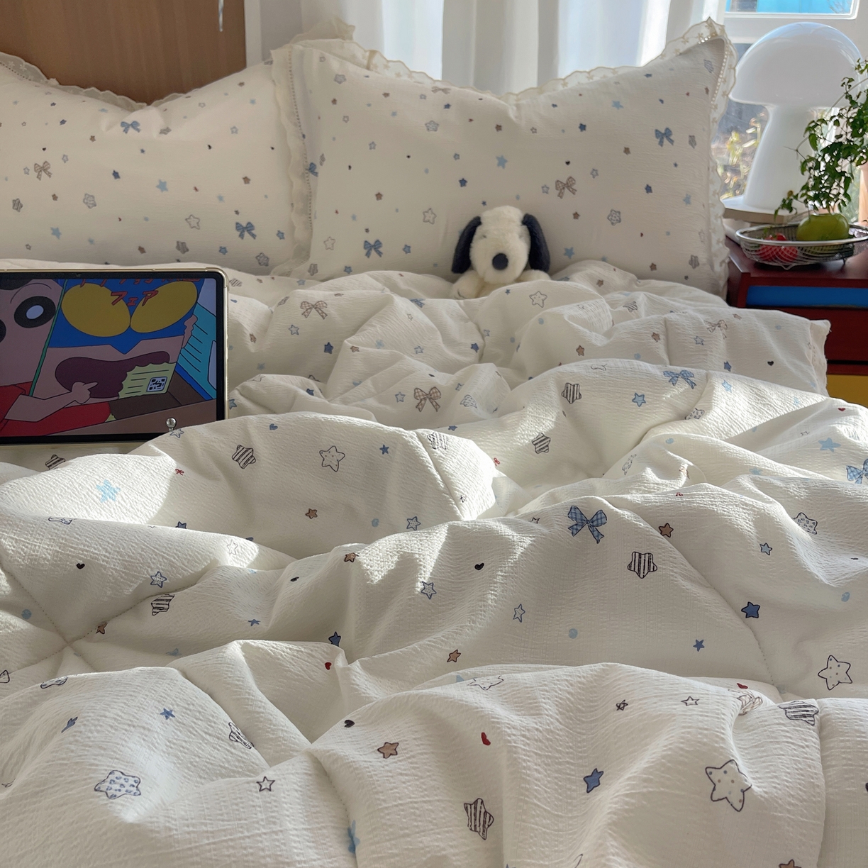 91家纺网 家纺一手货源 找家纺 宝士康家纺 2026新款10A抗菌提花色织花边单夏被/夏被四件套/空调被 云星结