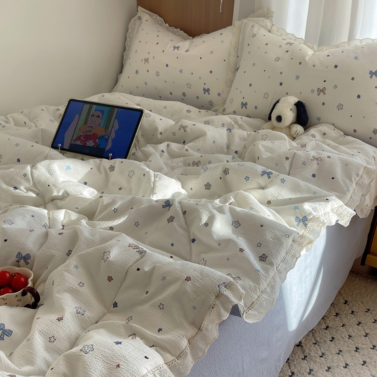 91家纺网 家纺一手货源 找家纺 宝士康家纺 2026新款10A抗菌提花色织花边单夏被/夏被四件套/空调被 云星结