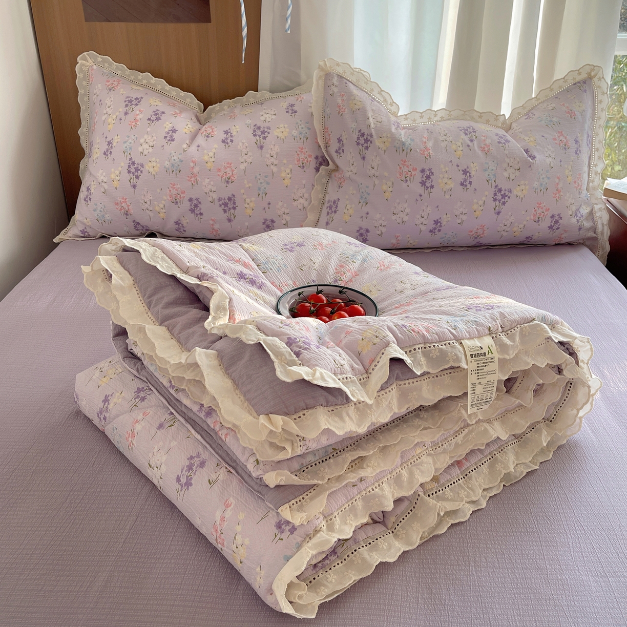 宝士康家纺 2026新款10A抗菌提花色织花边单夏被/夏被四件套/空调被 紫菱花