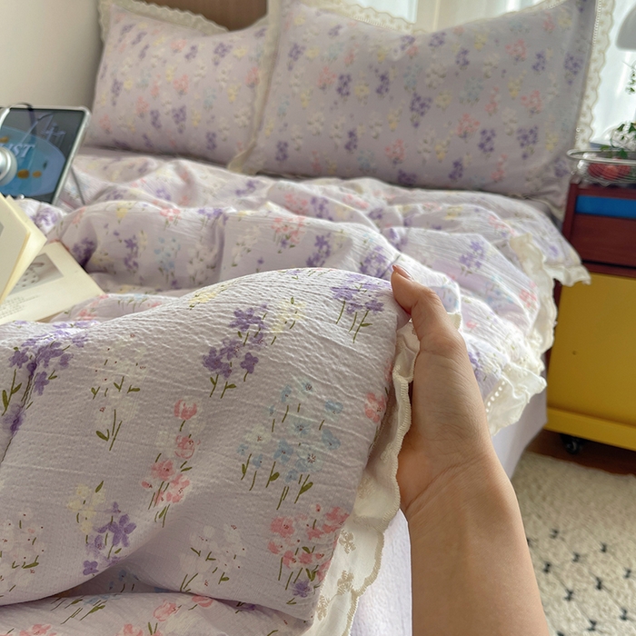 91家纺网 家纺一手货源 找家纺 宝士康家纺 2026新款10A抗菌提花色织花边单夏被/夏被四件套/空调被 紫菱花