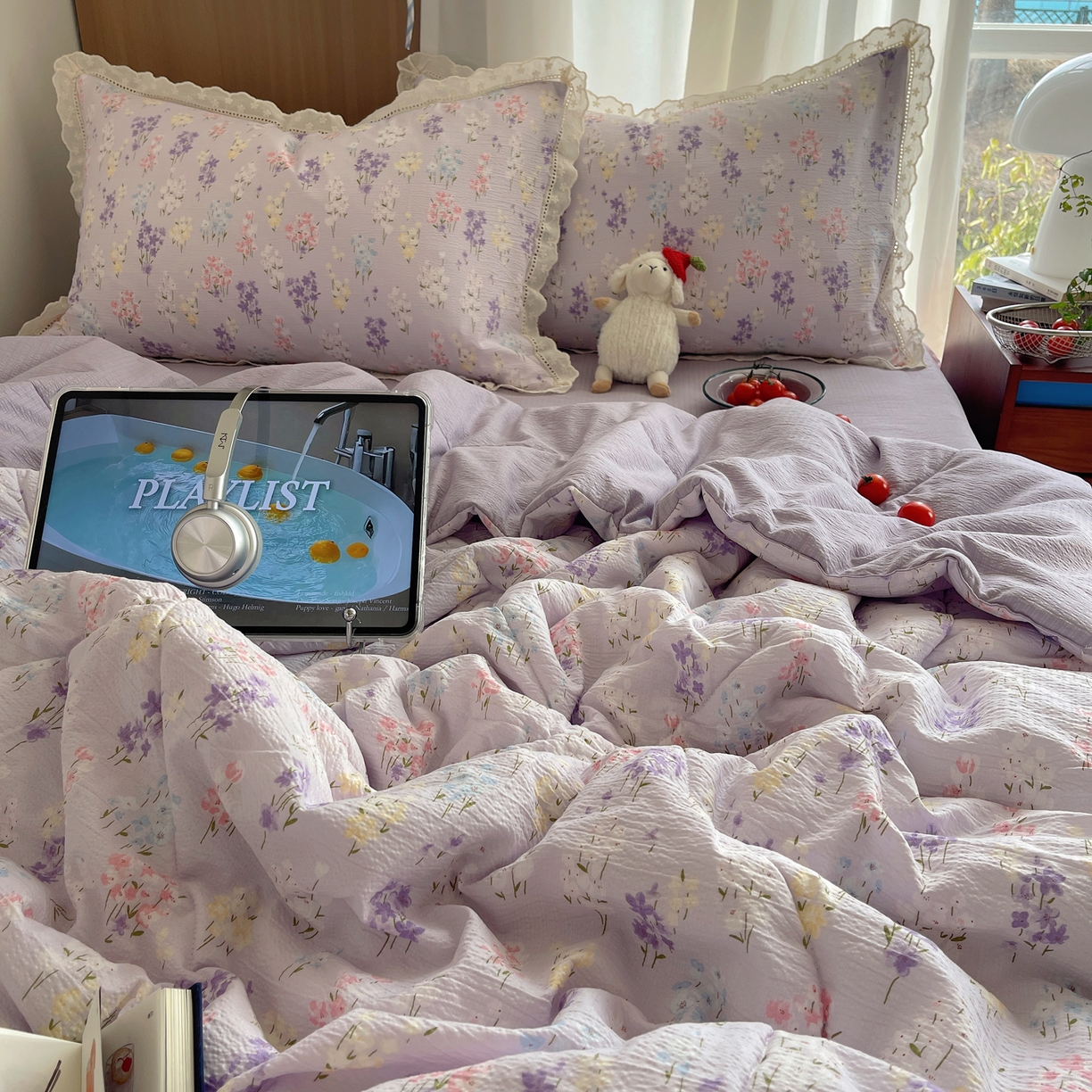 91家纺网 家纺一手货源 找家纺 宝士康家纺 2026新款10A抗菌提花色织花边单夏被/夏被四件套/空调被 紫菱花