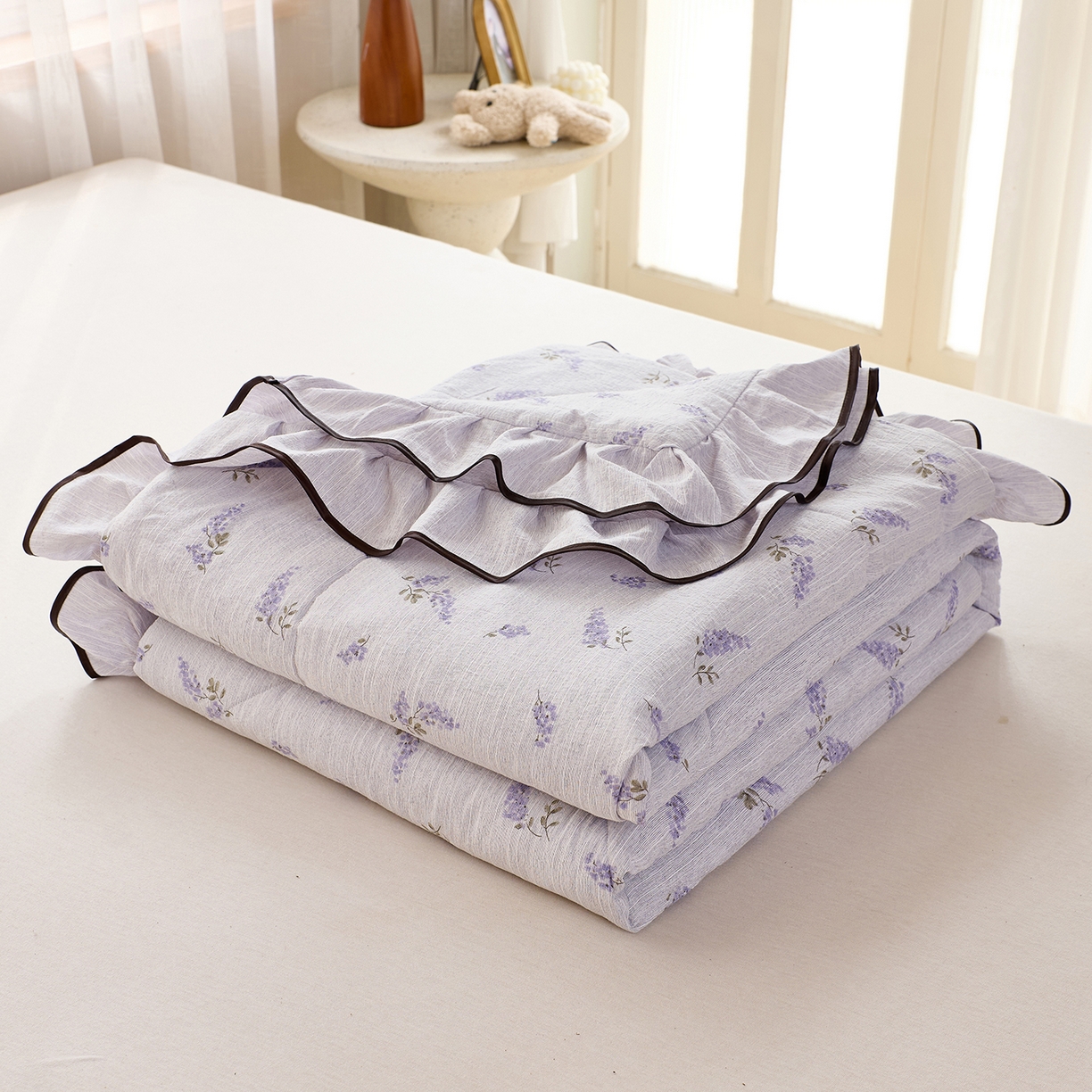 91家纺网 家纺一手货源 找家纺 宝士康家纺 2026新款10A抗菌提花色织花边单夏被/夏被四件套/空调被 紫穗