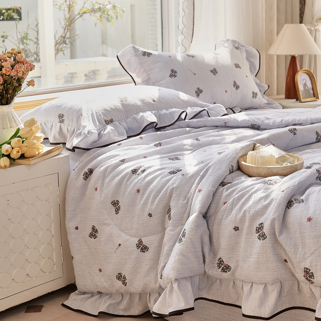 91家纺网 家纺一手货源 找家纺 （总）宝士康家纺 2026新款10A抗菌提花色织花边单夏被/夏被四件套/空调被