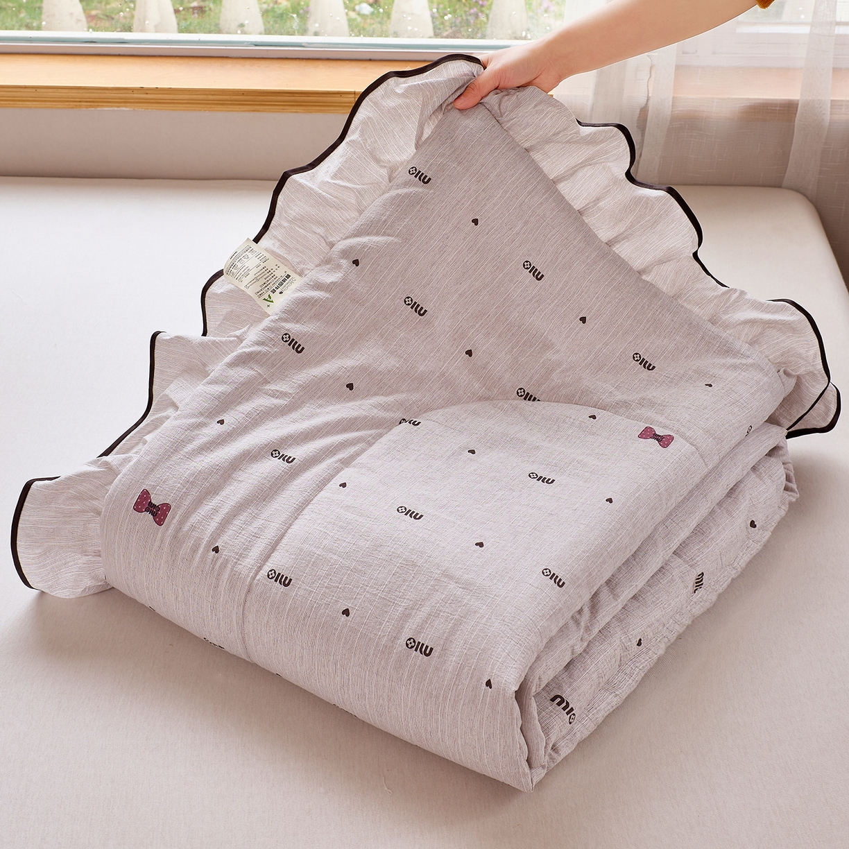 宝士康家纺 2026新款10A抗菌提花色织花边单夏被/夏被四件套/空调被 黑桃字符