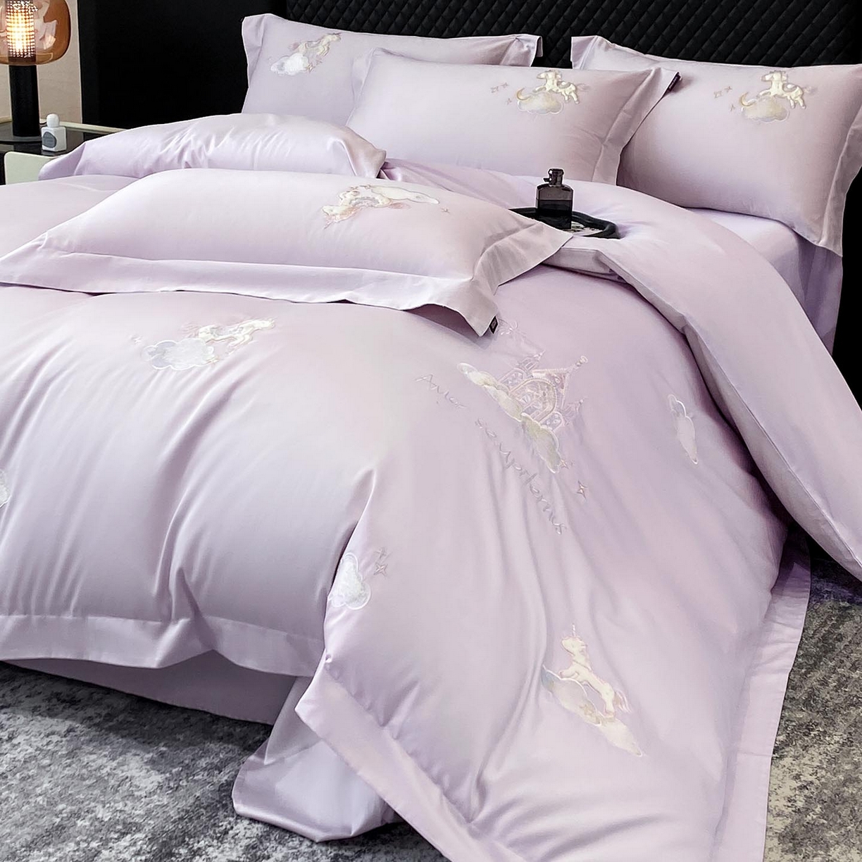 91家纺网 家纺一手货源 找家纺 （总）春夏新品A类长绒棉纯棉四件套100全棉重工刺绣被套床单床笠纯色高端轻奢床上用品