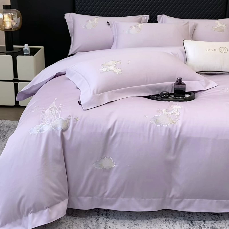 91家纺网 家纺一手货源 找家纺 （总）春夏新品A类长绒棉纯棉四件套100全棉重工刺绣被套床单床笠纯色高端轻奢床上用品