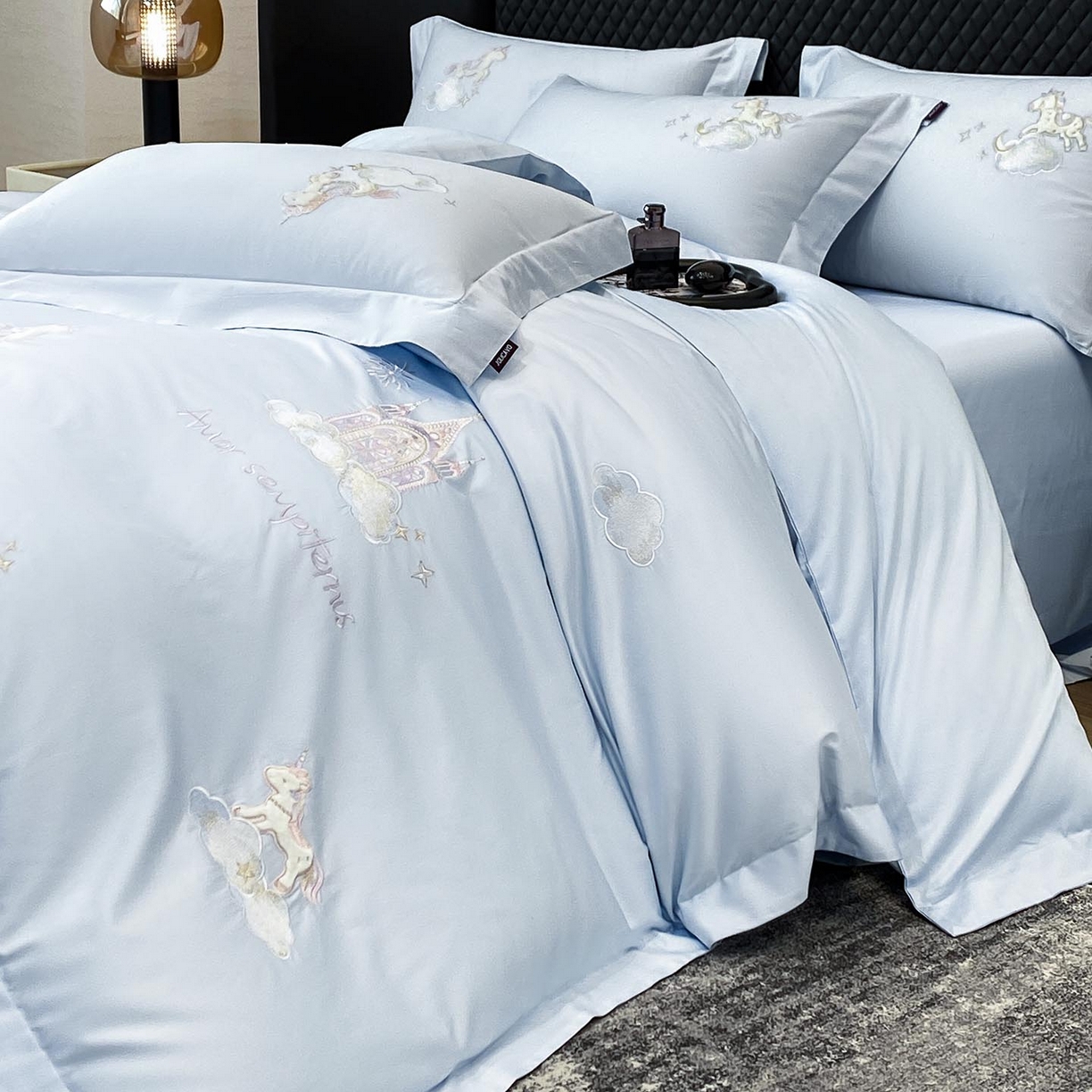 91家纺网 家纺一手货源 找家纺 （总）春夏新品A类长绒棉纯棉四件套100全棉重工刺绣被套床单床笠纯色高端轻奢床上用品