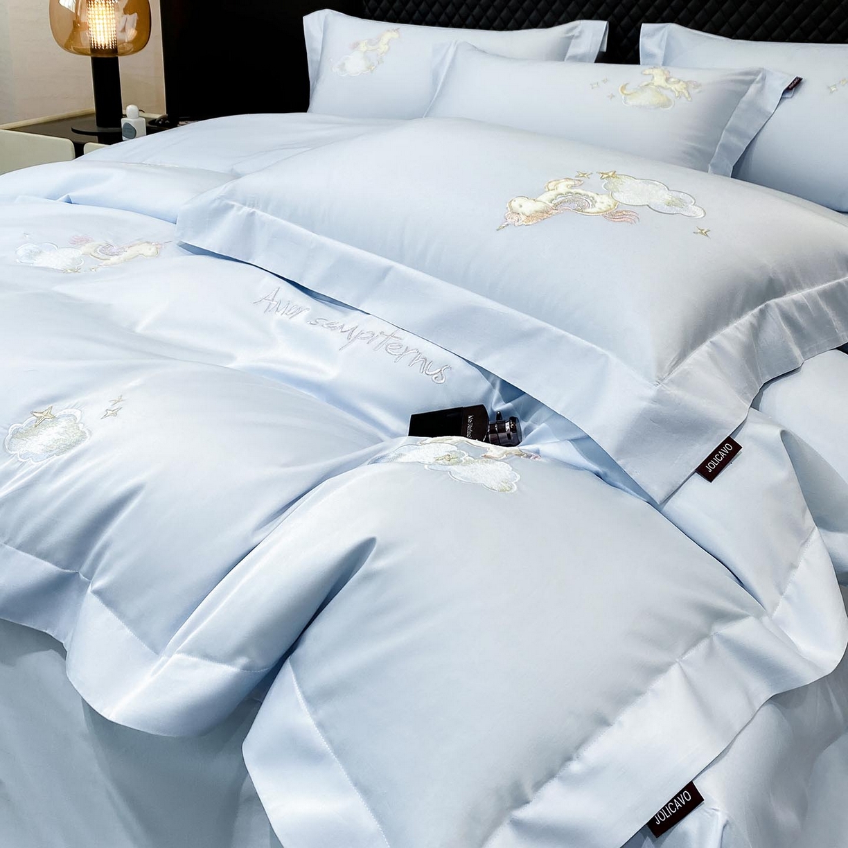 91家纺网 家纺一手货源 找家纺 （总）春夏新品A类长绒棉纯棉四件套100全棉重工刺绣被套床单床笠纯色高端轻奢床上用品