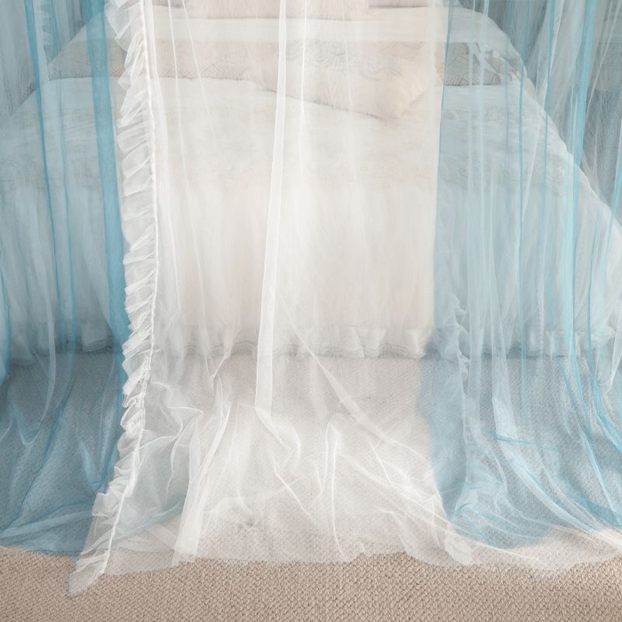 91家纺网 家纺一手货源 找家纺 青竹苑 2026春夏新款双层纱撞色落地蚊帐 孔雀蓝