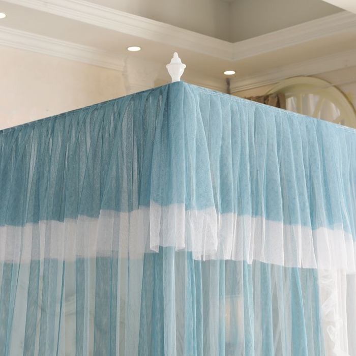 91家纺网 家纺一手货源 找家纺 青竹苑 2026春夏新款双层纱撞色落地蚊帐 孔雀蓝