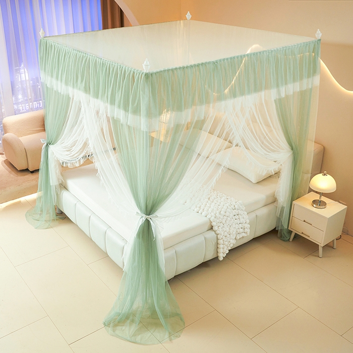 91家纺网 家纺一手货源 找家纺 青竹苑 2026春夏新款双层纱撞色落地蚊帐 薄荷绿