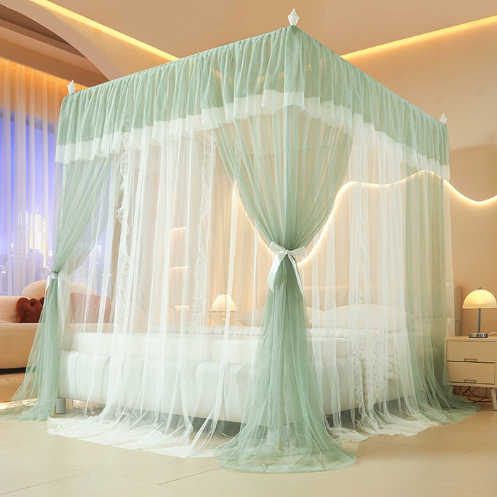 91家纺网 家纺一手货源 找家纺 青竹苑 2026春夏新款双层纱撞色落地蚊帐 薄荷绿