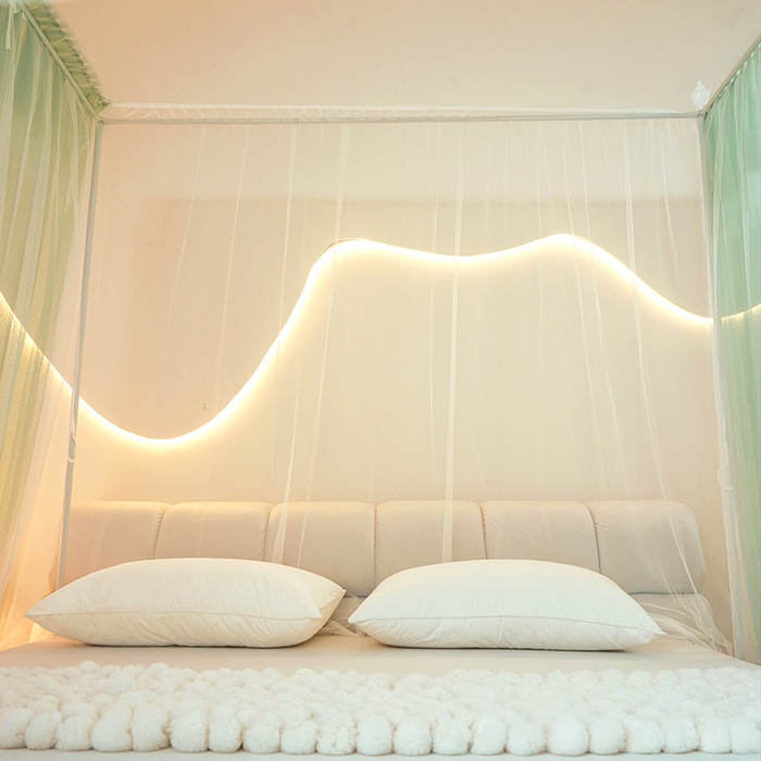 91家纺网 家纺一手货源 找家纺 青竹苑 2026春夏新款双层纱撞色落地蚊帐 薄荷绿