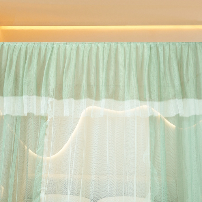 91家纺网 家纺一手货源 找家纺 青竹苑 2026春夏新款双层纱撞色落地蚊帐 薄荷绿