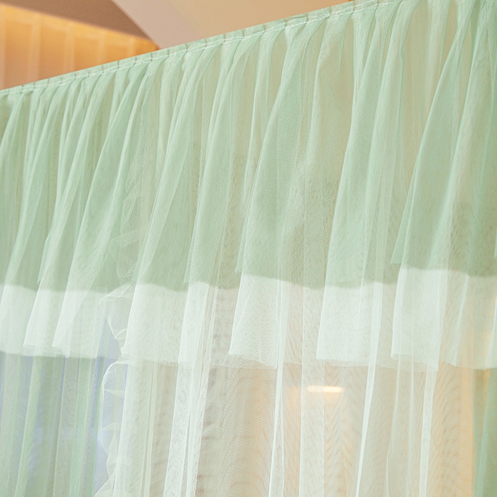 91家纺网 家纺一手货源 找家纺 青竹苑 2026春夏新款双层纱撞色落地蚊帐 薄荷绿