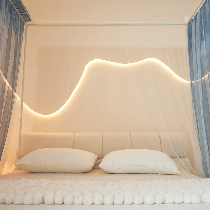 91家纺网 家纺一手货源 找家纺 青竹苑 2026春夏新款双层纱撞色落地蚊帐 宝蓝