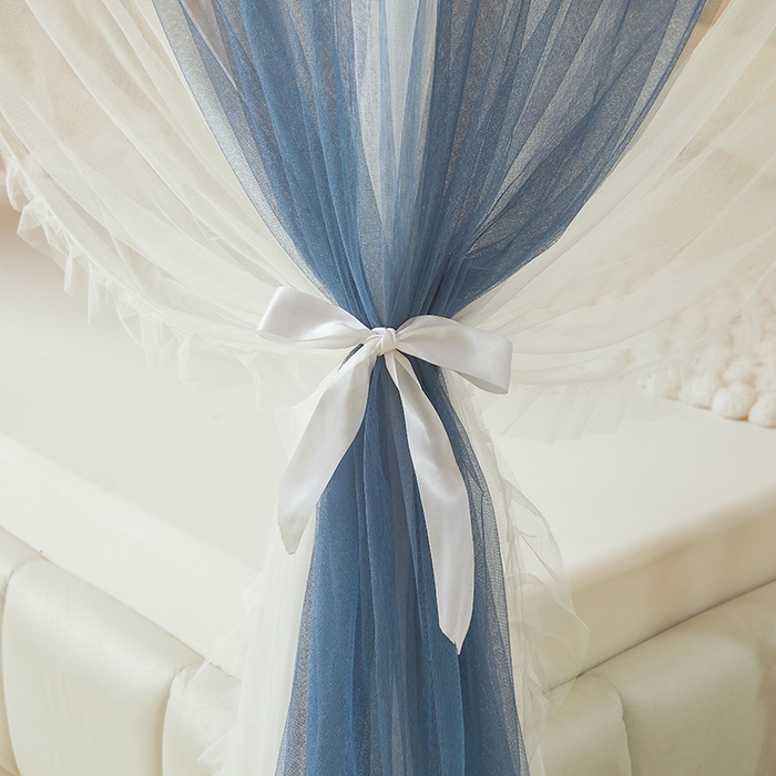 91家纺网 家纺一手货源 找家纺 青竹苑 2026春夏新款双层纱撞色落地蚊帐 宝蓝