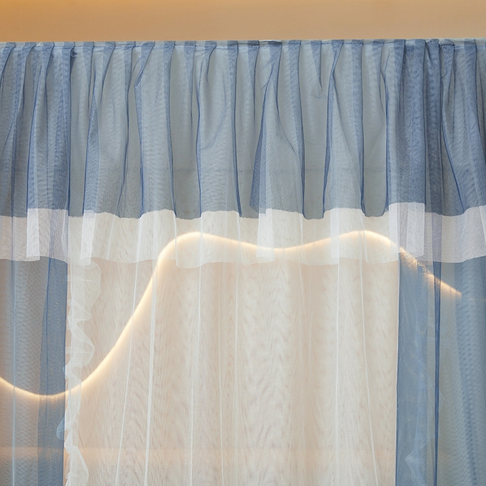 91家纺网 家纺一手货源 找家纺 青竹苑 2026春夏新款双层纱撞色落地蚊帐 宝蓝