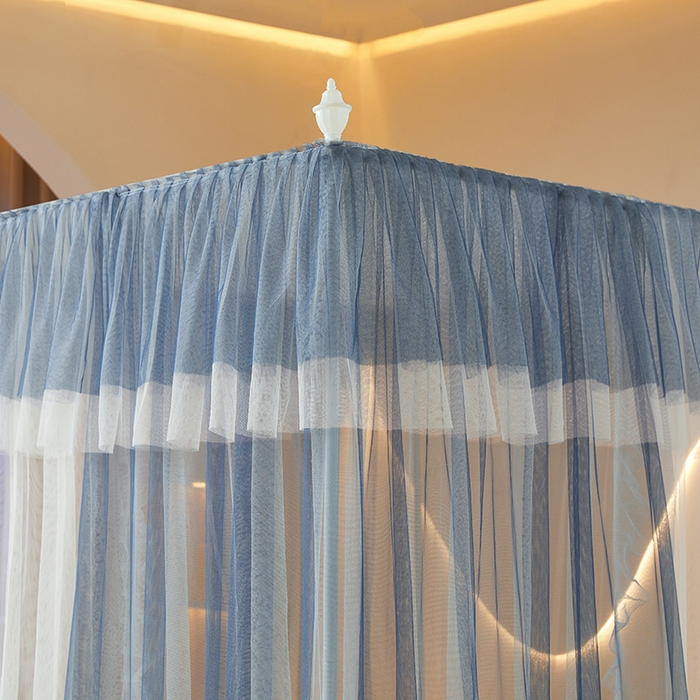 91家纺网 家纺一手货源 找家纺 青竹苑 2026春夏新款双层纱撞色落地蚊帐 宝蓝