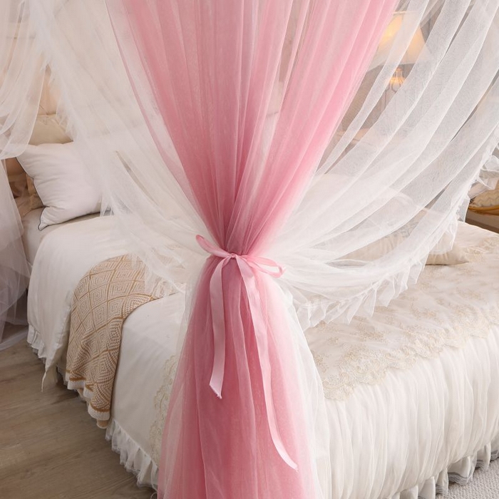 91家纺网 家纺一手货源 找家纺 青竹苑 2026春夏新款双层纱撞色落地蚊帐 嫩粉色