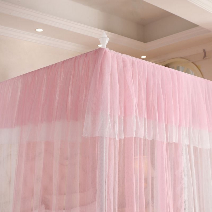 91家纺网 家纺一手货源 找家纺 青竹苑 2026春夏新款双层纱撞色落地蚊帐 嫩粉色