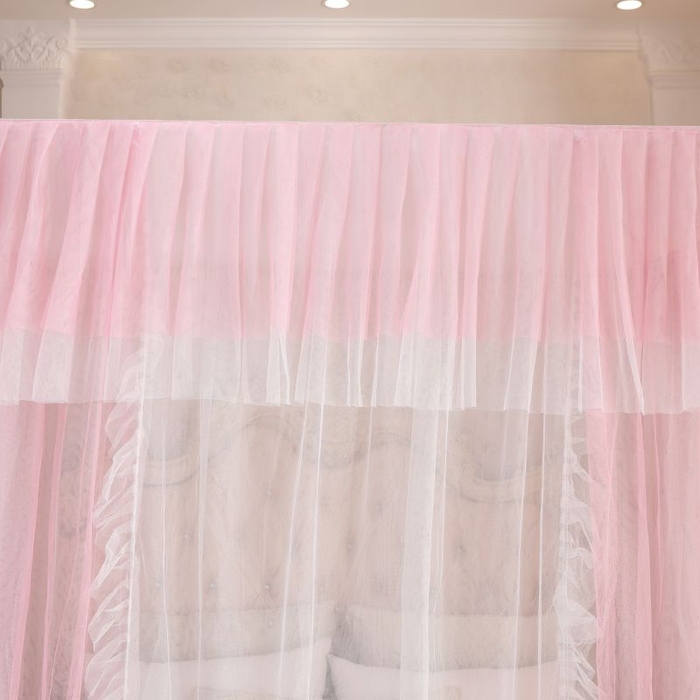91家纺网 家纺一手货源 找家纺 青竹苑 2026春夏新款双层纱撞色落地蚊帐 嫩粉色