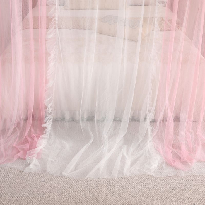 91家纺网 家纺一手货源 找家纺 青竹苑 2026春夏新款双层纱撞色落地蚊帐 嫩粉色