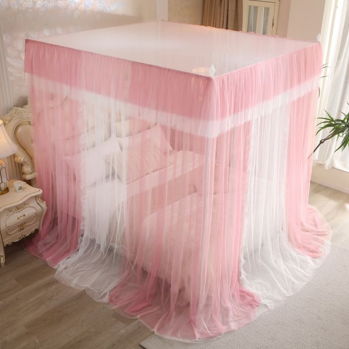 91家纺网 家纺一手货源 找家纺 青竹苑 2026春夏新款双层纱撞色落地蚊帐 嫩粉色