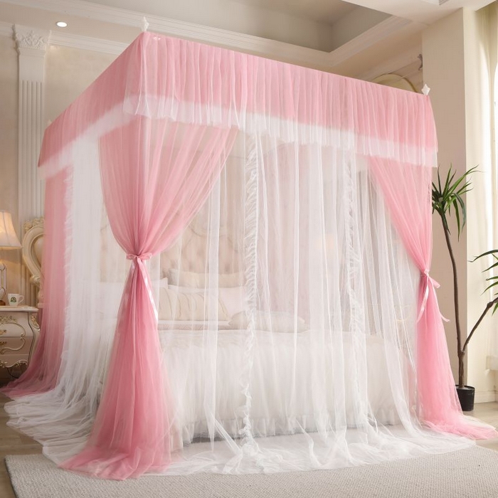 91家纺网 家纺一手货源 找家纺 青竹苑 2026春夏新款双层纱撞色落地蚊帐 嫩粉色