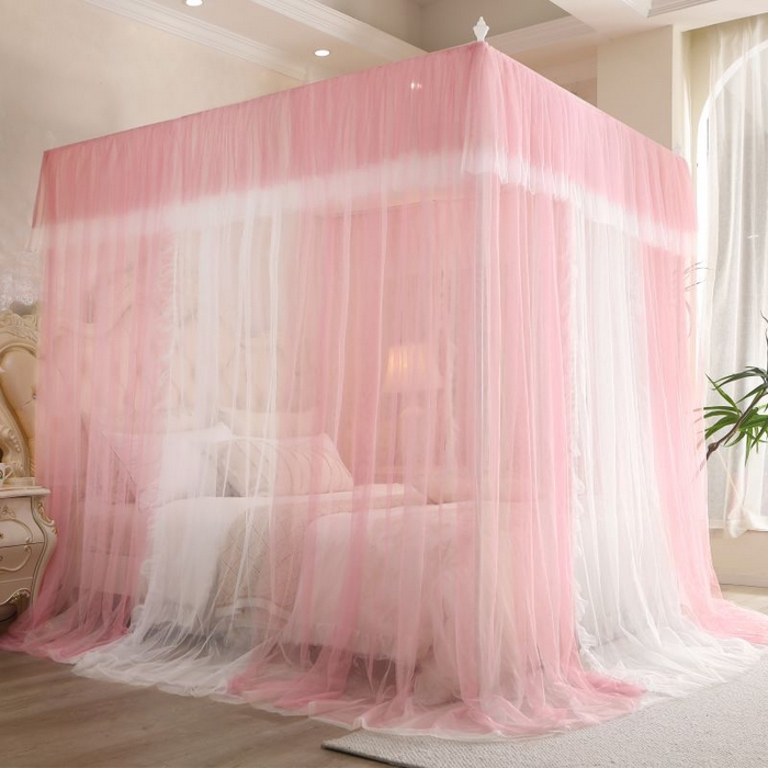 91家纺网 家纺一手货源 找家纺 青竹苑 2026春夏新款双层纱撞色落地蚊帐 嫩粉色