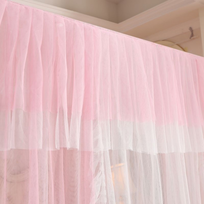 91家纺网 家纺一手货源 找家纺 青竹苑 2026春夏新款双层纱撞色落地蚊帐 嫩粉色