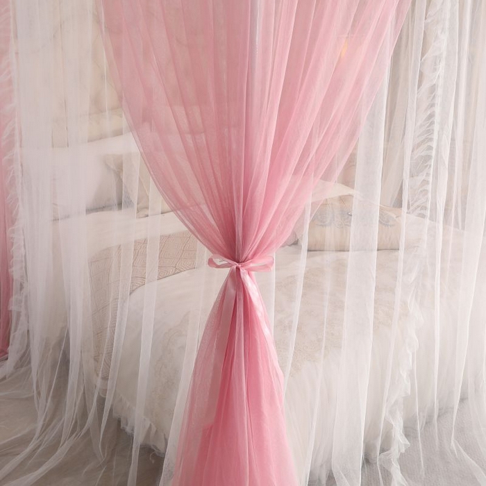 91家纺网 家纺一手货源 找家纺 青竹苑 2026春夏新款双层纱撞色落地蚊帐 嫩粉色
