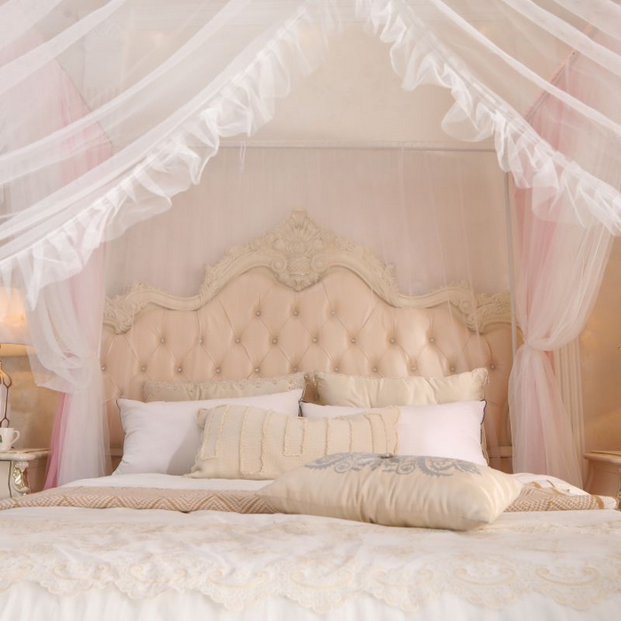 91家纺网 家纺一手货源 找家纺 青竹苑 2026春夏新款双层纱撞色落地蚊帐 嫩粉色