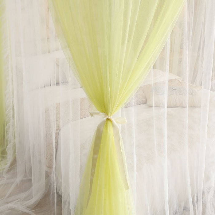 91家纺网 家纺一手货源 找家纺 青竹苑 2026春夏新款双层纱撞色落地蚊帐 柠檬黄