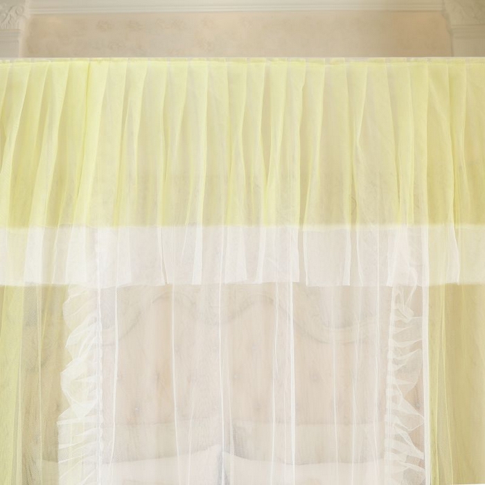 91家纺网 家纺一手货源 找家纺 青竹苑 2026春夏新款双层纱撞色落地蚊帐 柠檬黄