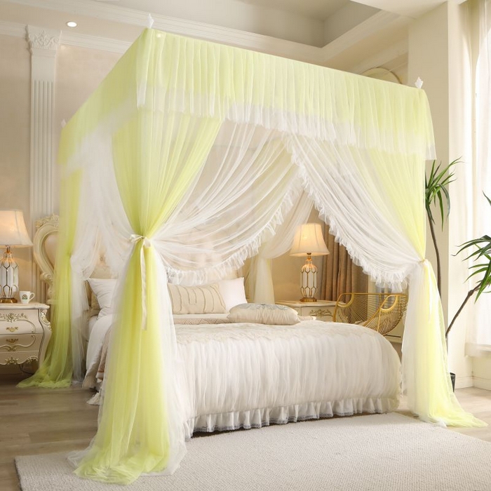 91家纺网 家纺一手货源 找家纺 青竹苑 2026春夏新款双层纱撞色落地蚊帐 柠檬黄