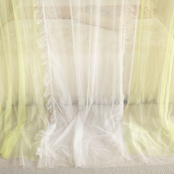 91家纺网 家纺一手货源 找家纺 青竹苑 2026春夏新款双层纱撞色落地蚊帐 柠檬黄