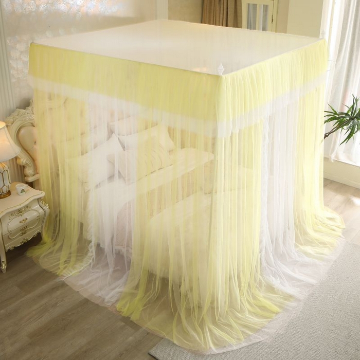 91家纺网 家纺一手货源 找家纺 青竹苑 2026春夏新款双层纱撞色落地蚊帐 柠檬黄
