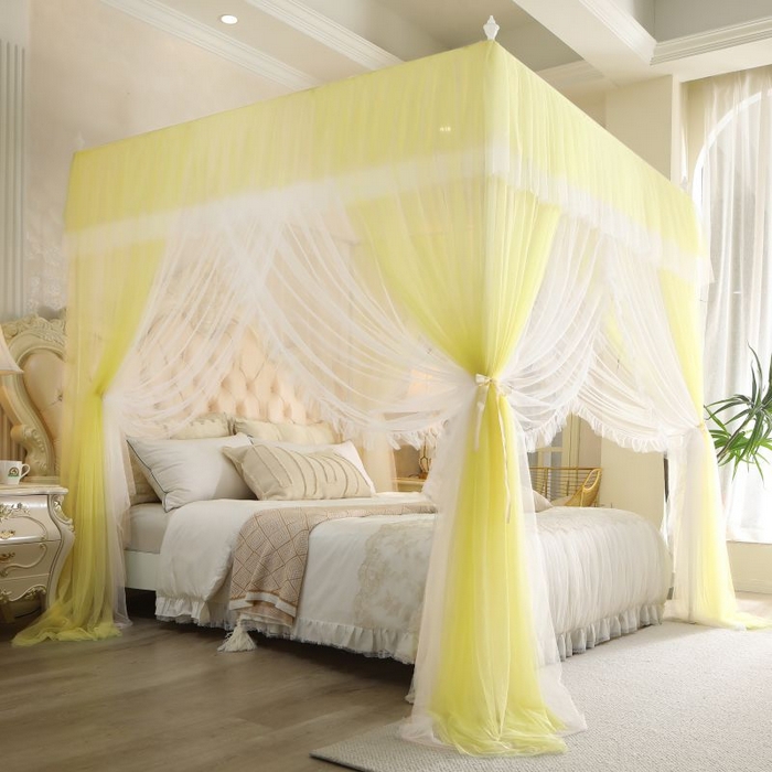 91家纺网 家纺一手货源 找家纺 青竹苑 2026春夏新款双层纱撞色落地蚊帐 柠檬黄