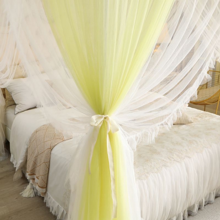 91家纺网 家纺一手货源 找家纺 青竹苑 2026春夏新款双层纱撞色落地蚊帐 柠檬黄