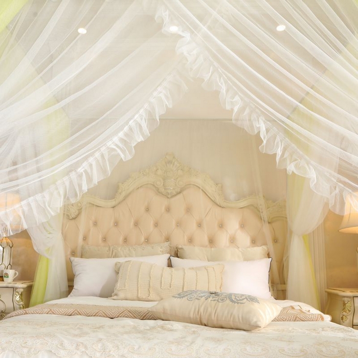 91家纺网 家纺一手货源 找家纺 青竹苑 2026春夏新款双层纱撞色落地蚊帐 柠檬黄