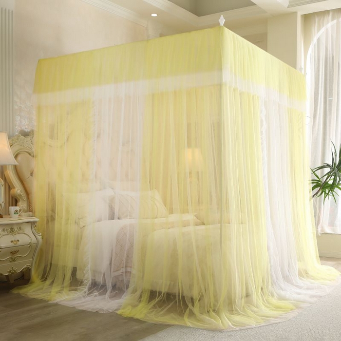 91家纺网 家纺一手货源 找家纺 青竹苑 2026春夏新款双层纱撞色落地蚊帐 柠檬黄